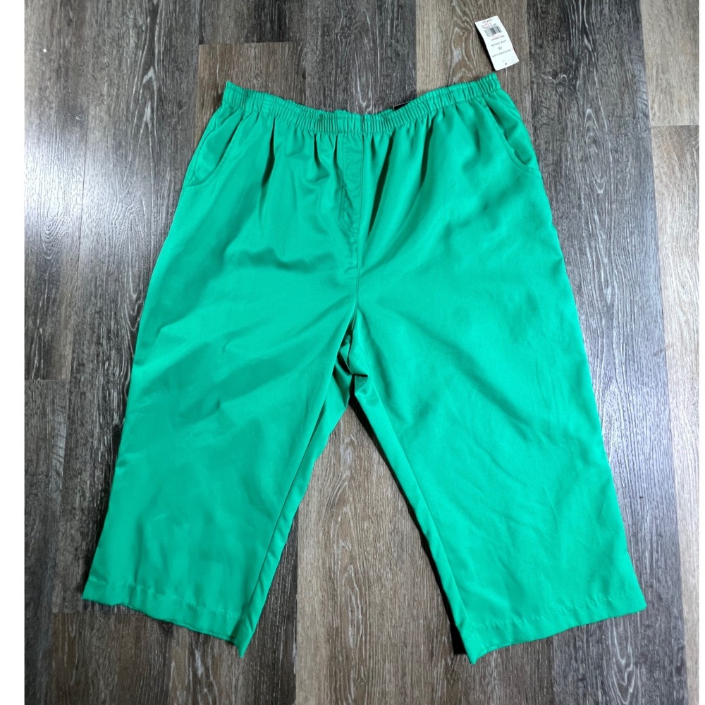 Kim Rogers Capri Pants Women 18 Green Comfort Waist Pull On Cropped Woven New